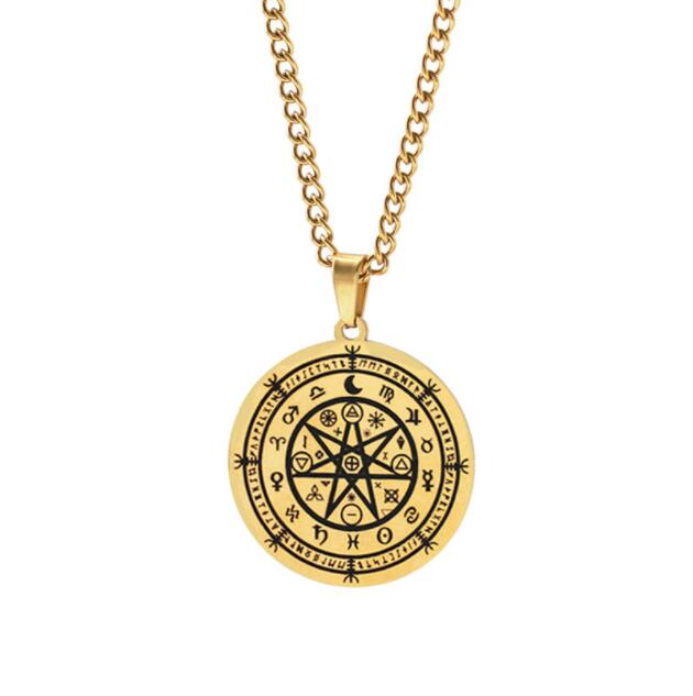 Antiker Kompass Glücksbringer Halskette, Massiver Gold Wicca