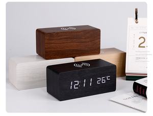 Kablosuz Şarjlı MDF/PVC Saat 10W Hızlı Şarj LED Dijital Çalar Saat Termometre 24 Saat Göstergeli Modern Sadelik - Product Image 6