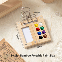 Boîte de peinture aquarelle miniature portable en bois de noyer et acrylique, boîte de dessin de voyage avec zone de mélange des couleurs pour les artistes, fournitures artistiques