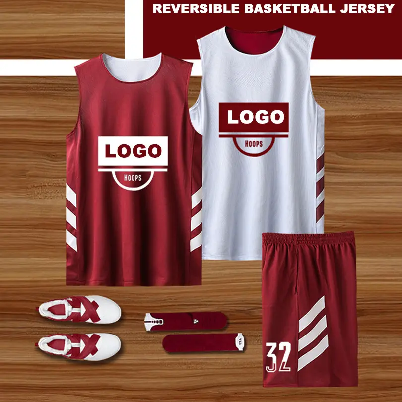 OEM ריק העידון האחרון ג 'רזי כדורסל הדפסת צבע אדום שמלות בתוספת גודל עיצוב לוגו מותאם אישית הפיך כדורסל ג' רזי