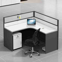 L Shaped Corner Single Office Workstation E0 Grade Board Tempered Glass Partition Mobile Lock Cabinet