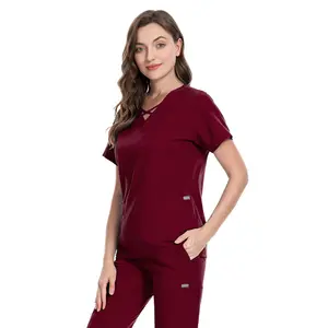Uniformi di moda morbido viola infermieristica poliestere ospedale imposta scrub medici