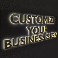 Lettres métalliques rétroéclairées en acier inoxydable brossé de qualité supérieure avec logo LED Halo pour signalétique murale de réception d'entreprise