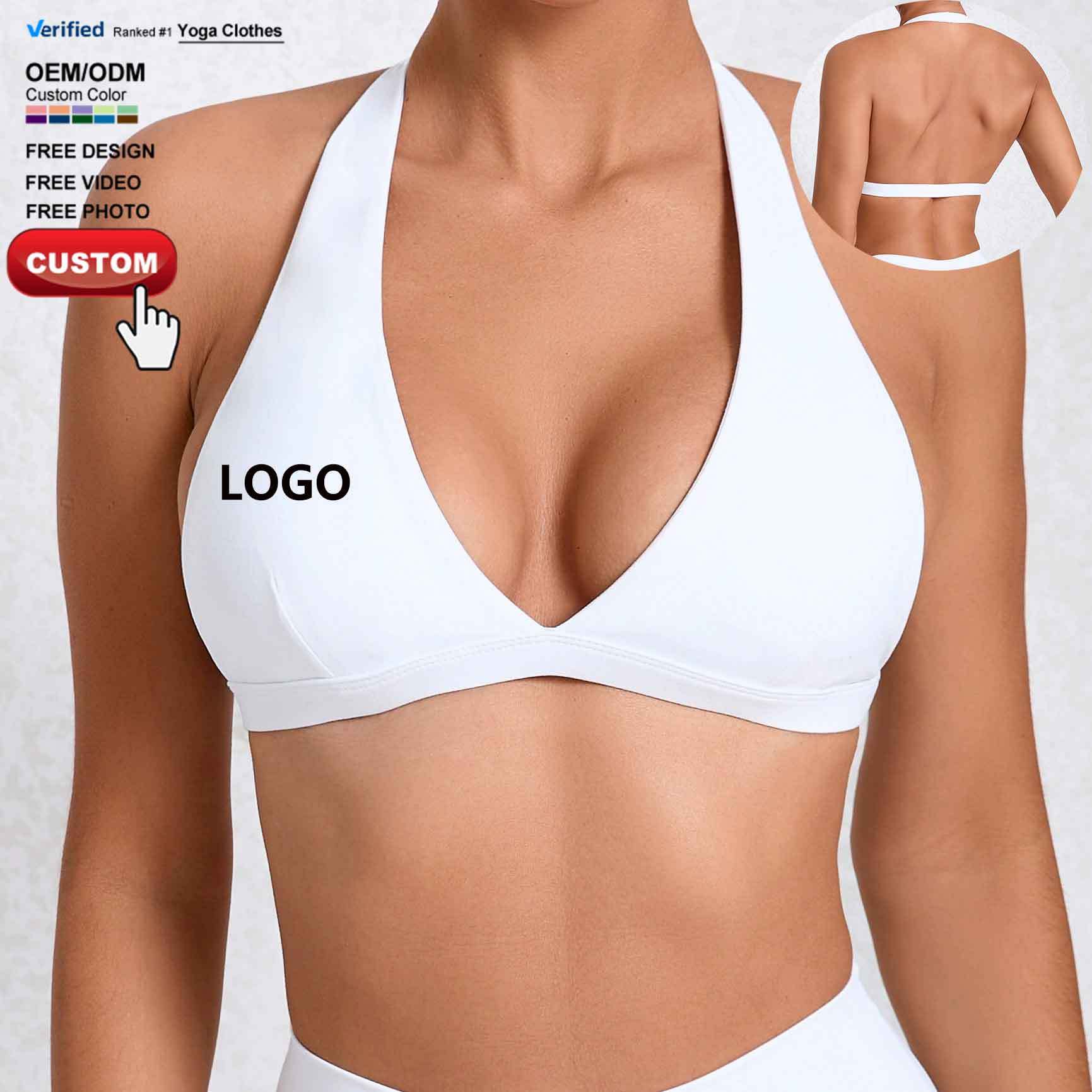 Custom Factory Women Tight Fit Quick Dry Sexy Deep V Neck Sports Yoga Bra Outdoor Running Backless Halter Fitness Underwear