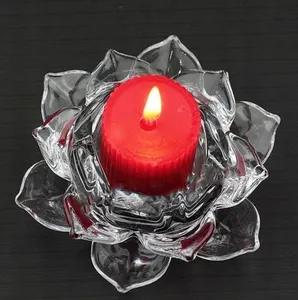 Wholesale beautiful crystal glass lotus flower candle holder for wedding favor