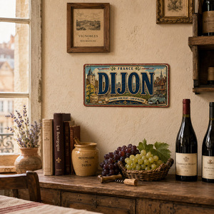 Plaque Métallique Vintage France <span class=keywords><strong>Dijon</strong></span>, Décoration Murale Rustique Style Ancien pour Bistro et Cave à Vin - Product Image 2
