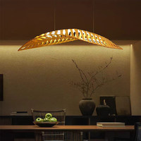 Lustre de style japonais rétro Zen Wabi-Sabi en bois tissé à la main en forme de feuille, lumière LED pour restaurant, hôtel, hall, bar, table