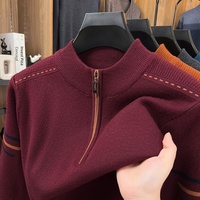 Pull d'hiver pour homme, col mi-zippé, épais, élastique, chaud, lavable en machine, style papa d'âge moyen, vente en gros pour le commerce extérieur