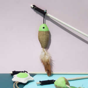 Sypet <b>Cat</b> Teaser Stick With Bell And Feather <b>Toy</b> <b>Interactive</b> Wooden Rod For <b>Cats</b> Boredom Buster Cartoon Style - Product Image 3