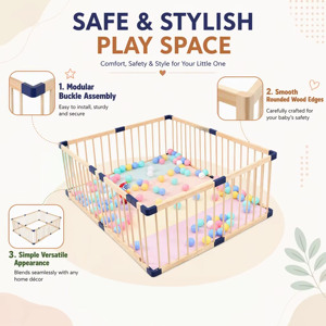 Parc pour bébé en bois, parc de jeu réglable extra large, clôture de sécurité pour salon, chambre, crèche, parc pour bébé en bois pliable - Product Image 4