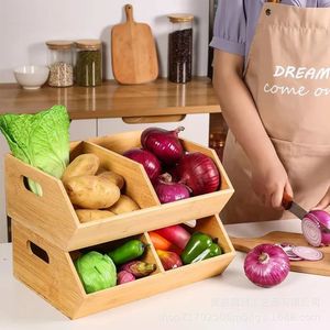 Wooden <b>Storage</b> <b>Tray</b> Rectangle Stackable With Handles For Kitchen Food Container Unfinished Standing Type - Product Image 3