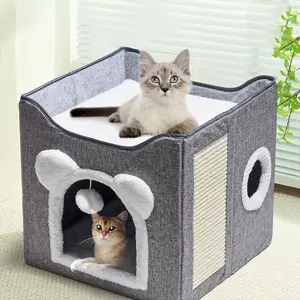 Thiết Kế Mới Có Thể Gập Lại Có Thể Giặt Mèo Hang Ấm Mèo Giường Nhà Trong Nhà Với Scratch Pad