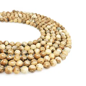 wholesale natural stone yellow Picture Jasper Beaded loose beads Bracelet Necklace DIY jewelry making
