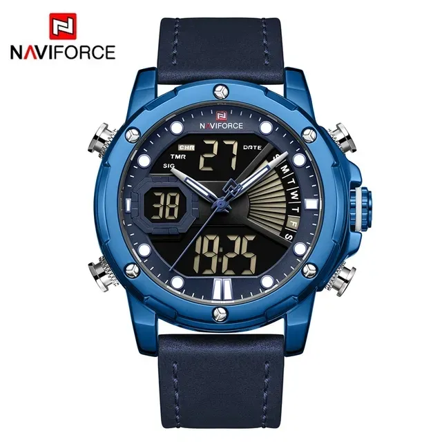 NAVIFORCE 9172 nuevo reloj de cuarzo para hombre, reloj Digital para hombre, resistente al agua, deportivo, de cuero genuino, marca superior, reloj de pulsera de lujo para hombre del ejército