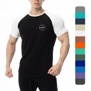 2023 थोक जिम पहनने रागलाण आस्तीन रंग ब्लॉक स्लिम फिट टी शर्ट नई खेलों उच्च गुणवत्ता त्वरित सूखी टी शर्ट्स पुरुषों के लिए