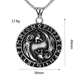 Vintage <b>Style</b> Men's Pendant Viking Double Wolf <b>Head</b> Compass Necklace Zinc Alloy Themed Pendants Gift Jewelry - Product Image 5