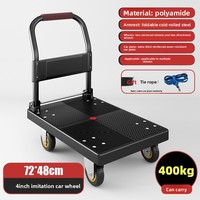 Carrito doméstico portátil de plástico y acero de 400KG, 72x48, polea de carro plana plegable, carrito pequeño personalizado OEM de cuatro ruedas