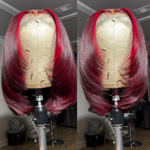 Perruques BOB Lace Front en Cheveux Brésiliens Naturels, Double Trame, Cuticules Alignées, Coupe Droite, Couleur Bordeaux Noir pour Femmes - Product Image 4