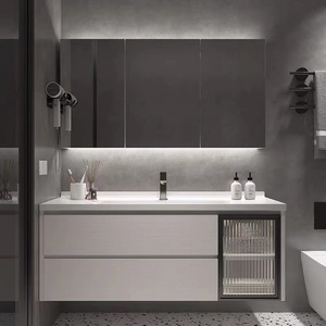 Modern Lacquer MDF Wooden Melamine Board Bathroom Vanity Unit <b>Mirror</b> Integrated Ceramic Washbasin Toilet Sink for Hotel Use Wall - Product Image 3