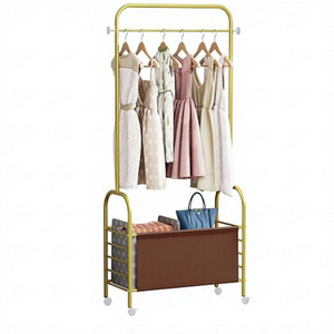 Perchero de metal moderno con cesta de almacenamiento, de doble nivel, tipo organizador de armario multifuncional para sala de estar - Product Image 3