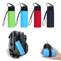 Bouteille d'eau pliable en silicone avec couvercle en acier inoxydable 600 ml, bouteille d'eau de vélo en silicone pour les sports de plein air