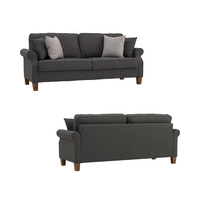 Sofá de 3 Plazas Nuhoom Sophisticated Buckram Fabric IMPALA con Patas de Roble Malayo, Diseño Clásico Moderno, Respaldo Acolchado Enrollado para Sala de Estar