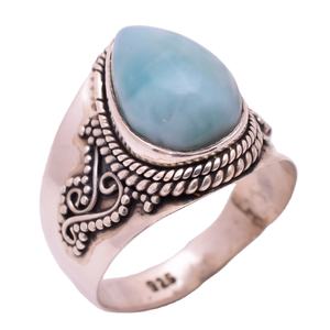 Vente en gros de bagues en argent sterling 925 faites à la main bijoux classiques naturels lunette en larimar pour cadeau de fête de fiançailles de mariage - Product Image 1