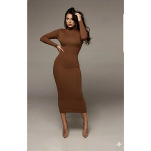 Women's Brown High Neck Pencil <b>Dress</b> 135 Cm Length Cocktail <b>Dress</b> - Product Image 2
