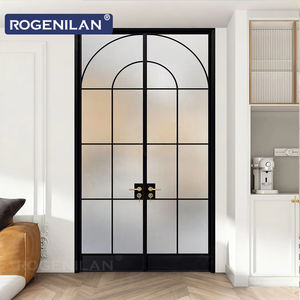 Puerta Francesa de Doble Hoja ROGENILAN con Rejilla, Vidrio Esmerilado de una Sola Hoja, Interior de Aluminio con Cerradura, Puertas Batientes - Product Image 1