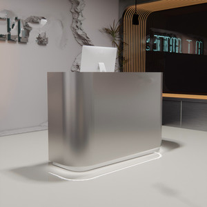 เคาน์เตอร์ต้อนรับร้านทำเล็บสแตนเลสสตีลทันสมัยระดับพรีเมียม พร้อมไฟ LED โต๊ะแคชเชียร์ปรับแต่งได้ - Product Image 3