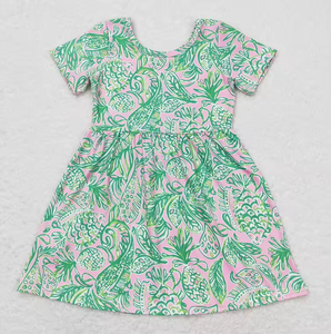 Abito casual floreale colorato ad acquerello per bambine, estivo, a maniche corte, lunghezza al ginocchio - Product Image 2