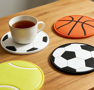 Sous-verres en silicone PVC personnalisés en forme de ballon de sport, antidérapants, résistants à la chaleur, style football, basketball, soccer - Product Image 3