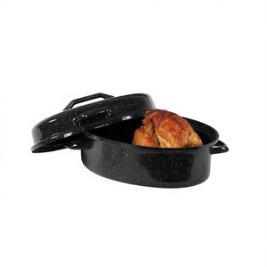 Asador Ovalado para Ganso de 4.5 L y 34 cm, Esmaltado en Negro con Motas Blancas - Product Image 2