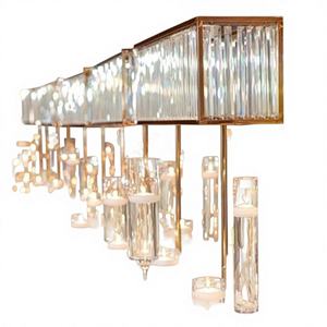 Candelabro LEDA de Alta Calidad, Clásico, Rectangular, Dorado, con Base de Metal y Cristal Acrílico Colgante, Centro de Mesa para Eventos y Fiestas - Product Image 1