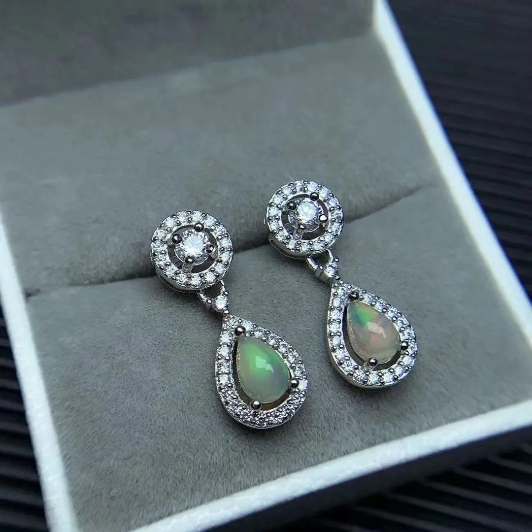 Hot Popular Fashion Korean 925 Style Sterling Silver Natural Opal Gemstone Drop Earrings