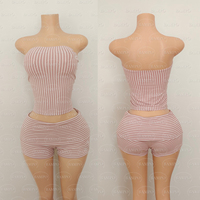 Nueva Colección Y2K Ropa para Mujer, Conjunto de 2 Piezas con Logotipo Personalizado, Top Halter sin Espalda con Estampado de Puntos Rosas y Pantalones Cortos Plegables
