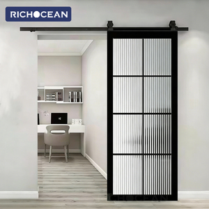 Portes coulissantes intérieures insonorisées texturées RICHOCEAN, en verre et aluminium, sans rail, pour chambre à coucher - Product Image 2