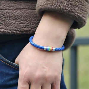 Venta al por mayor de esmalte tejido Pu cuerda trenzada magnética Lgbt brazalete joyería accesorios Arco Iris <span class=keywords><strong>Gay</strong></span> Pride pulsera de cuero - Product Image 4