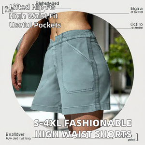 Pantalones Cortos Casuales de Cintura Alta con Bolsillos, Tejido Elástico Transpirable, de Moda, Tallas Grandes S-4XL - Product Image 2