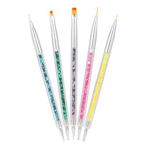 5Pcs Nylon Nail Art Brush <b>Set</b> <b>Crimped</b> Ferrule Glitter Handle Painting Pens for UV Gel Line Drawing - Product Image 5