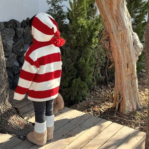 <span class=keywords><strong>Pull</strong></span> rayé <span class=keywords><strong>de</strong></span> style coréen pour enfants, cardigan en tricot à capuche, manteau pour garçons et filles, taille moyenne et petite, chapeau d'elfe, style <span class=keywords><strong>de</strong></span> Noël et <span class=keywords><strong>de</strong></span> printemps - Product Image 4