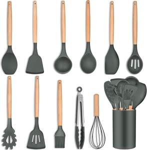 Lot de 33 ustensiles de cuisine personnalisés en silicone avec manche en bois, spatules mélangeuses antiadhésives pour batterie de cuisine - Product Image 1