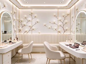 Îlot de présentation cosmétique moderne avec éclairage LED et dos en verre pour mobilier de magasin de parfums - Product Image 2