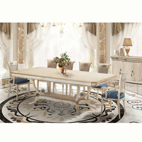 Ensemble de meubles de salle à manger de style européen super luxueux, bois massif, sculpture à la main, feuille d'or, meubles de style royal, table de conférence