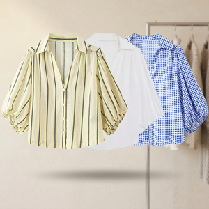 Camisa de mujer de manga ancha con botones, corte holgado, informal, para primavera/verano, tejido 100% poliéster popelín, efecto ilusión. - Product Image 3