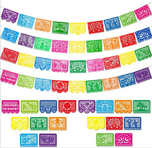 Pancarta <span class=keywords><strong>de</strong></span> Papel Picado Mexicano Grande <span class=keywords><strong>de</strong></span> 15 Pies <span class=keywords><strong>de</strong></span> Largo con 9 Paneles Multicolores Llenos <span class=keywords><strong>de</strong></span> Deseos para Festivales - Product Image 1