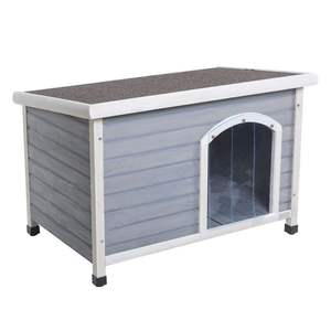Casa para Perros de Madera Gris Medio para Exteriores, Techo Impermeable, Piso Elevado, Patas Ajustables, Jaula para Mascotas para Gatos - Product Image 6
