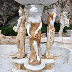 Fantasia di alta qualità in pietra di marmo donna figura umana e statua di scultura fontana di leone per giardino all'aperto