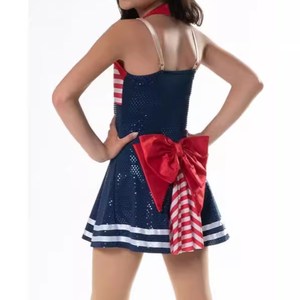 Mädchen Patriotisches Cheerleader-Kostüm Uniform Rock Gestreiftes Matrosenmädchen Marine Ballett-Tanzkostüm Bühnenauftritts-Kostüm - Product Image 2