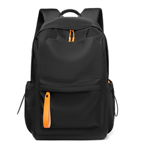 Laptop Backpack For Men 15 Inches Gray Solid Color Travel School Bag With Front Pocket And Orange Zip <b>Pullers</b> - Product Image 5